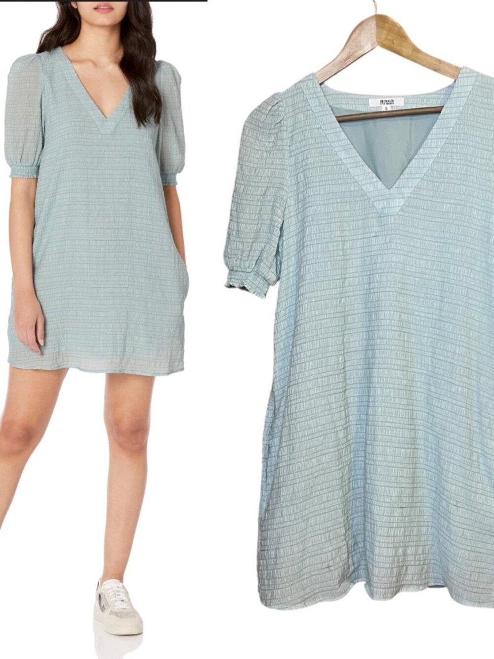 BB Dakota Shift Dress S Fields of Gold Sea Mist Mini Skater Gauze Textured